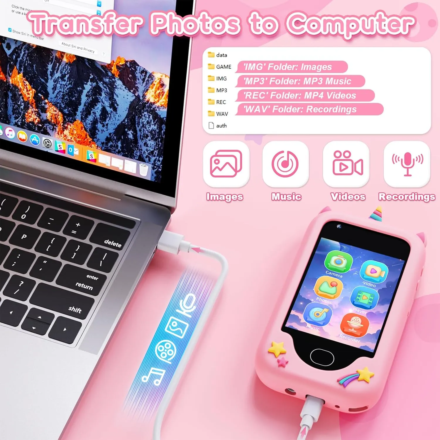 Kids Smart Phone for Girls - Christmas Birthday Gift Toy for Age 3-8, 2.8" Touchscreen Toddler Cell Phone with 32G SD Card