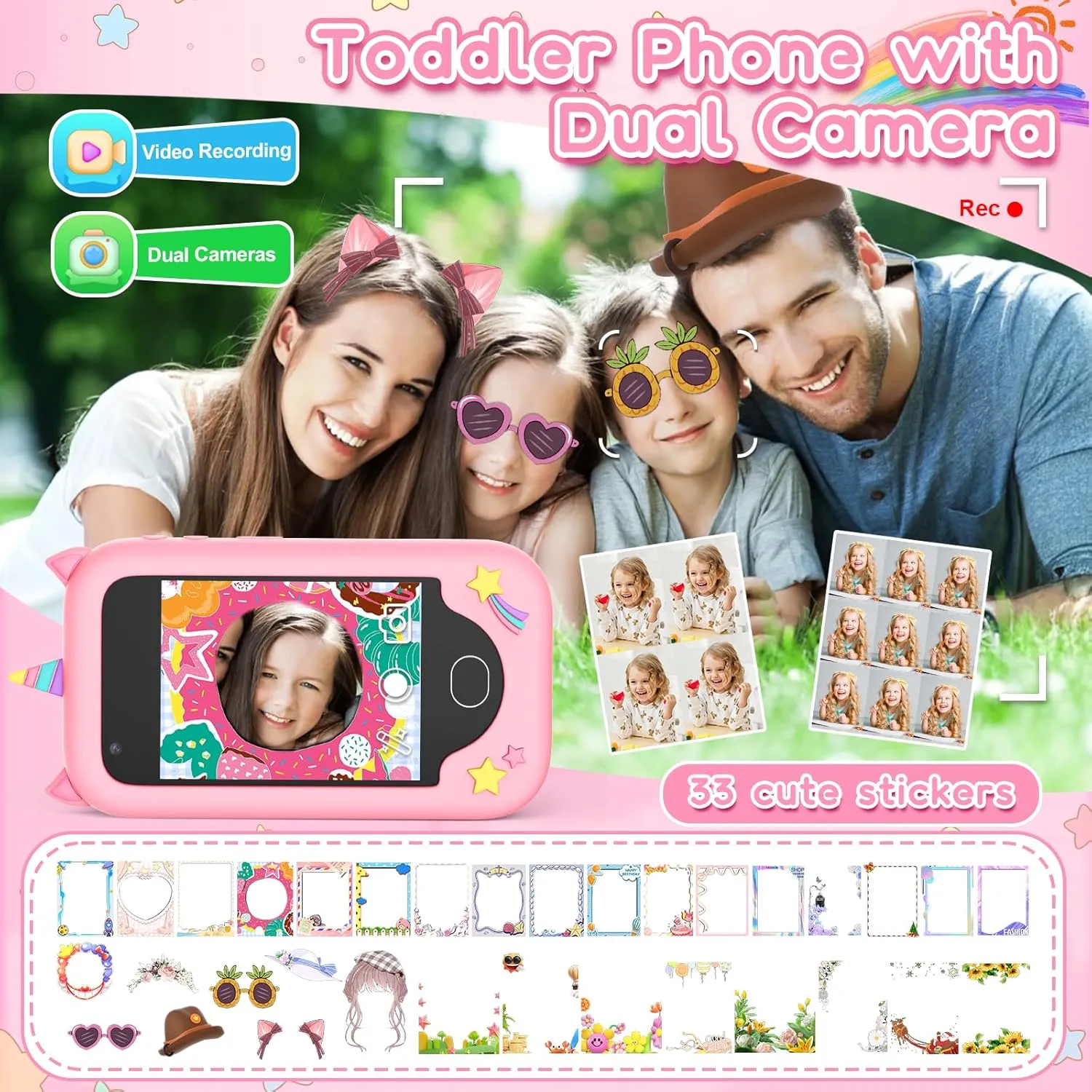 Kids Smart Phone for Girls - Christmas Birthday Gift Toy for Age 3-8, 2.8" Touchscreen Toddler Cell Phone with 32G SD Card