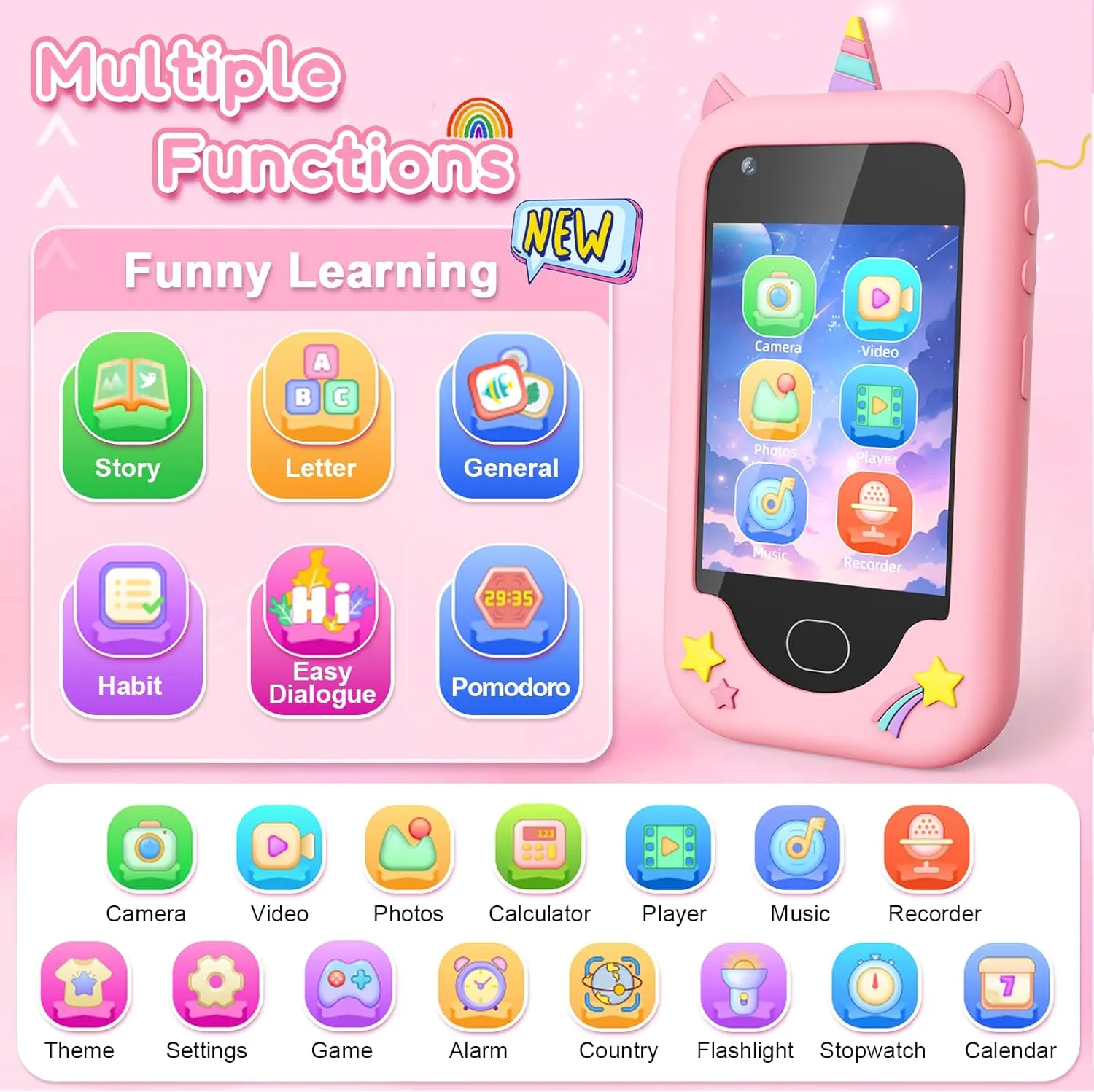 Kids Smart Phone for Girls - Christmas Birthday Gift Toy for Age 3-8, 2.8" Touchscreen Toddler Cell Phone with 32G SD Card