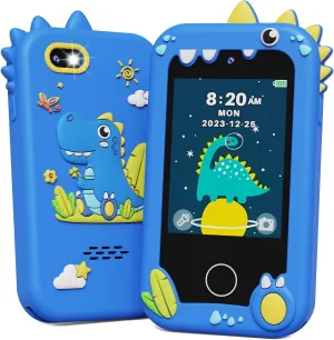Kids Smart Phone Toy for Boys 3 4 5 6 Year Old, Dinosaur Birthday Gifts, MP3 Music Player, Dual Camera Travel Toys Educational Games, Touchscreen Pretend Play Phones for 3-8 Year Old