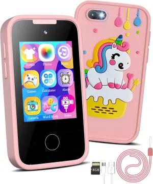 Kids Smart Phone Unicorns Gifts for Girls 6-8 Year Old Touchscreen Toy Cell Phone with Multi APPs 8G TF Card for Learning Play Christmas Birthday Gifts for Girls Age 3 4 5 6 7 8 9