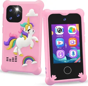 Kids Smart Phone，Unicorn Toys Phone for Girls Touchscreen Play Phone Dual Camera Toddler Learning Toys Music Player Puzzle Games Christmas Birthday Gifts for 3 4 5 6 7 8 9 Year Old Girls with SD Card