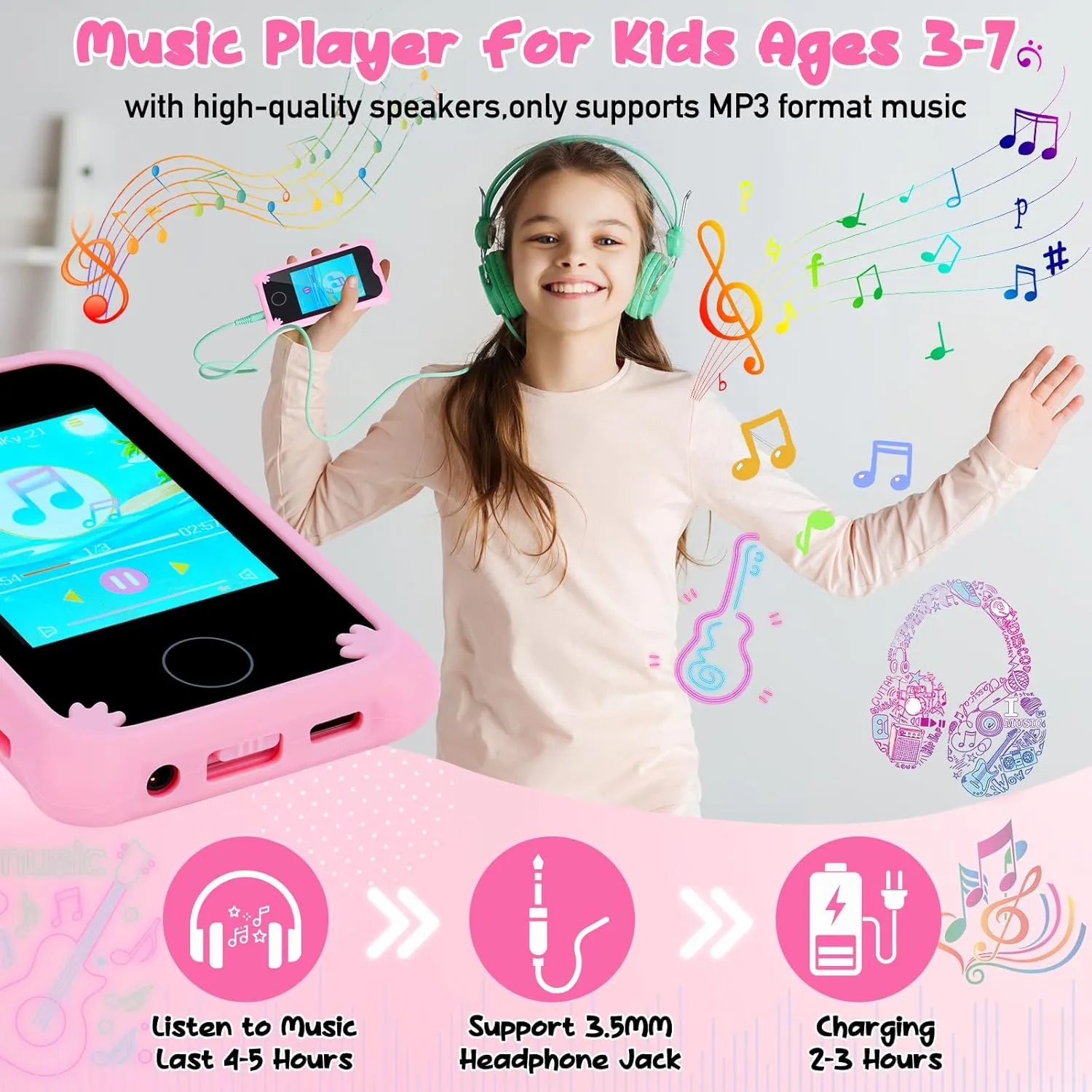 Kids Smart Phone，Unicorn Toys Phone for Girls Touchscreen Play Phone Dual Camera Toddler Learning Toys Music Player Puzzle Games Christmas Birthday Gifts for 3 4 5 6 7 8 9 Year Old Girls with SD Card