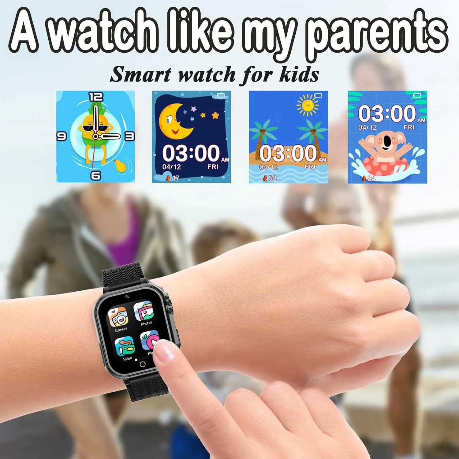 Kids Smart Watch, Girls Boys Smartwatch with 26 Games Camera Video Recorder Player,Pedometer,Birthday Learning Toys Gifts for 4-10 Years Children (Black)