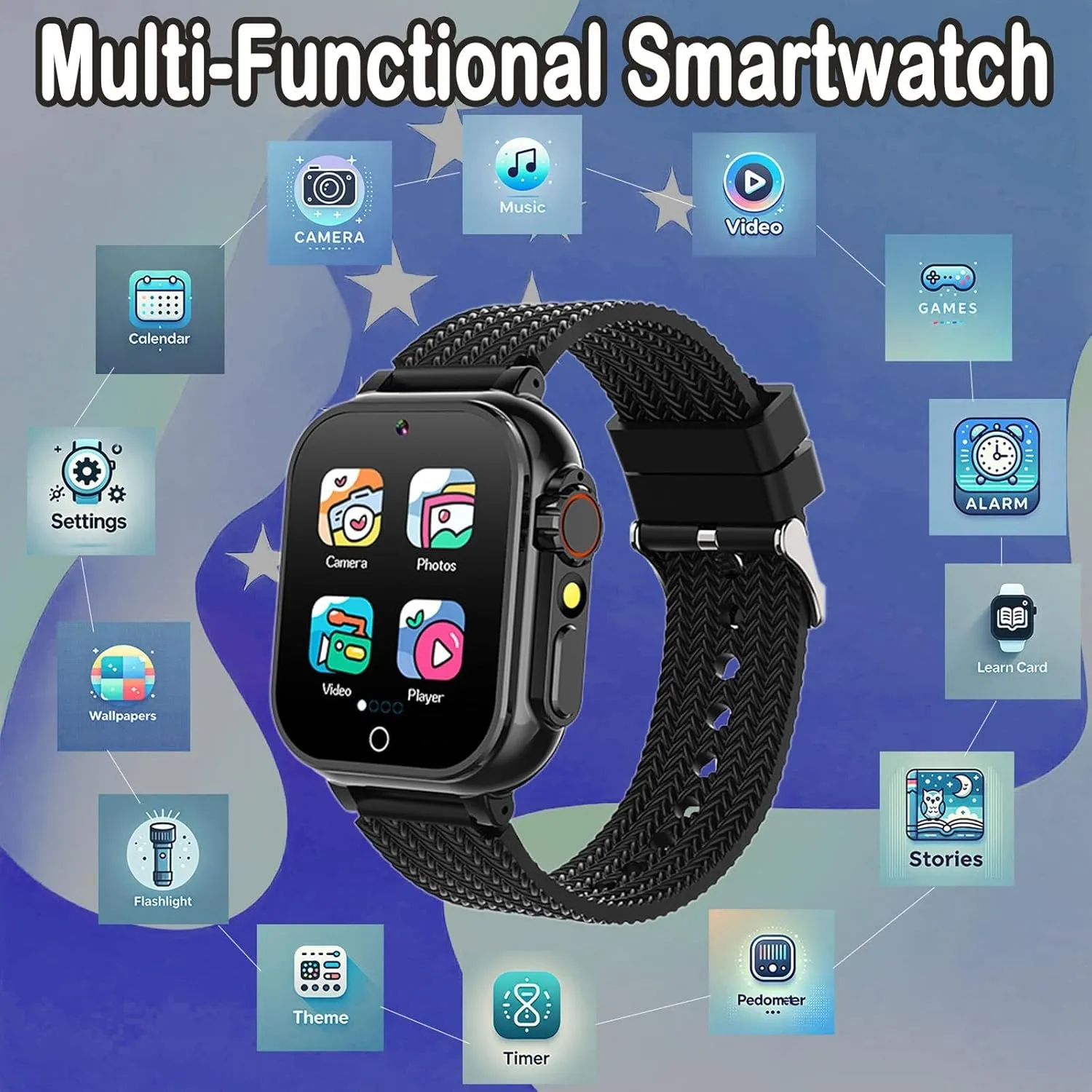 Kids Smart Watch, Girls Boys Smartwatch with 26 Games Camera Video Recorder Player,Pedometer,Birthday Learning Toys Gifts for 4-10 Years Children (Black)