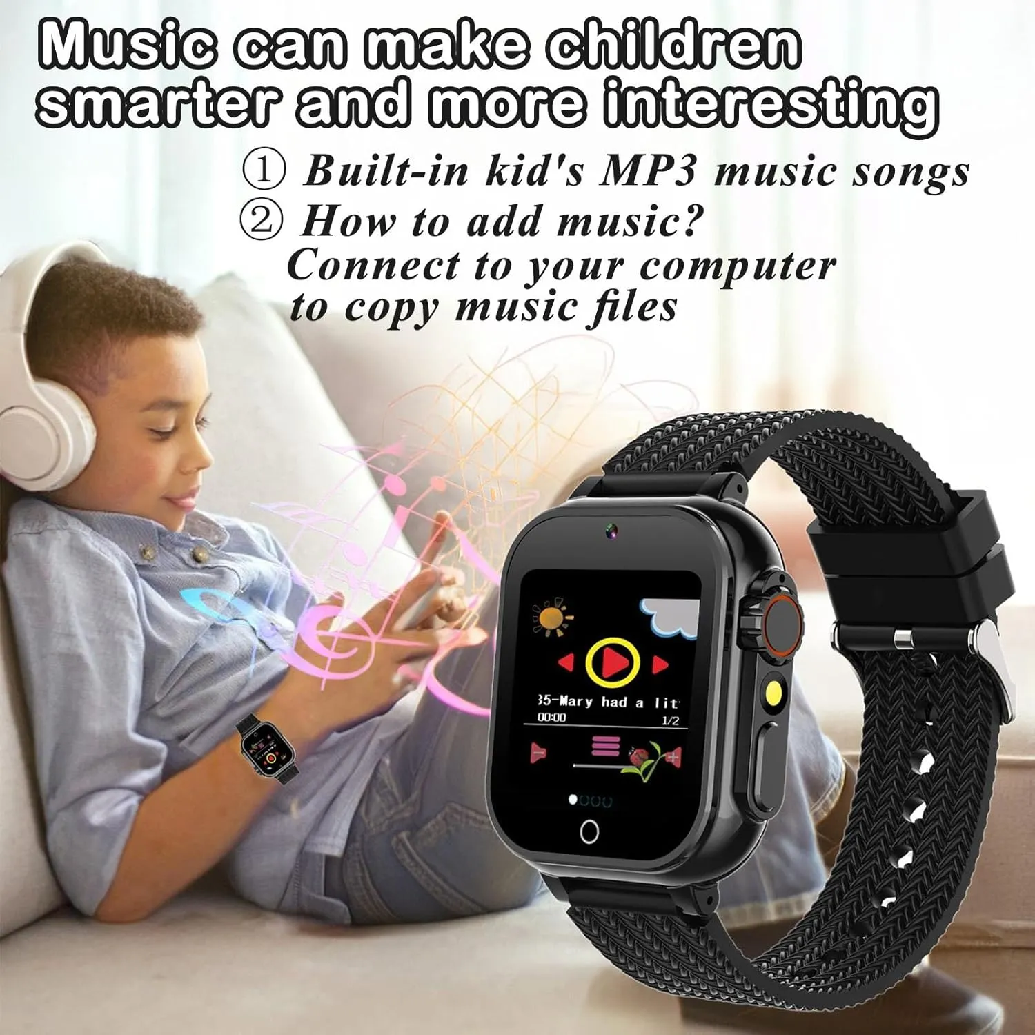 Kids Smart Watch, Girls Boys Smartwatch with 26 Games Camera Video Recorder Player,Pedometer,Birthday Learning Toys Gifts for 4-10 Years Children (Black)