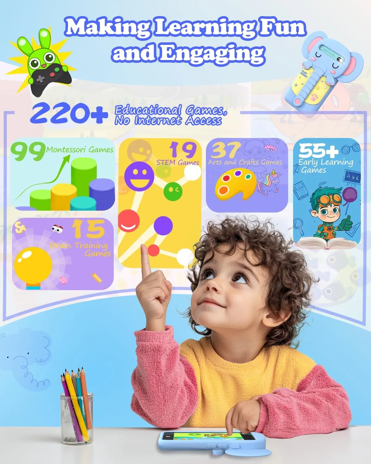 Kids Toys Phone Christmas Birthday Gifts for 3 4 5 6 7 8 9 Year Old with 3.97" Touchscreen, Toddler Toys Phone with Music Player Puzzle Games 16 GB Storage Alarm Learning Toys for Boys Girls