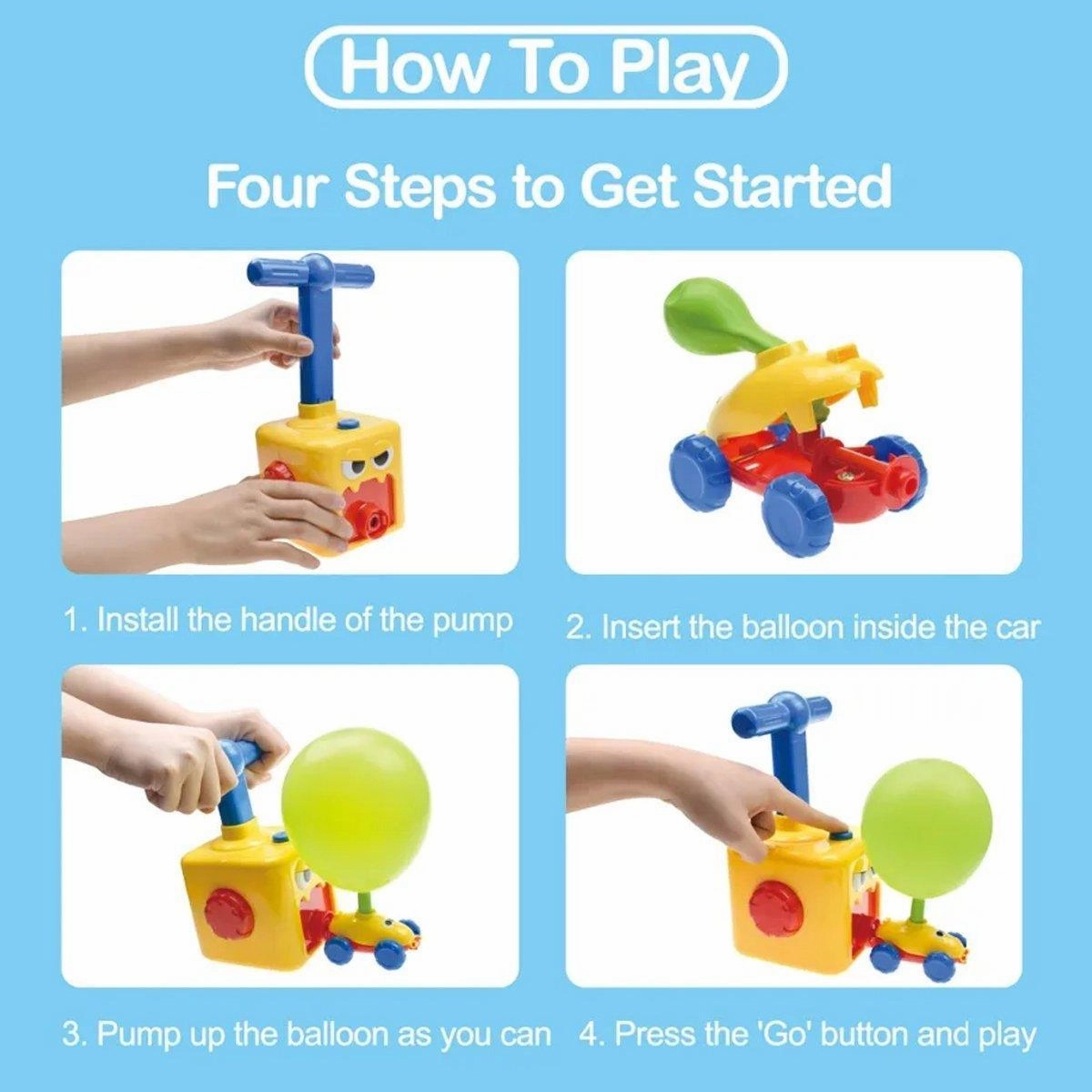 Kids Balloon Powered Car Toy Air Pump Racer Launcher Fun Vehicle Pump Toys