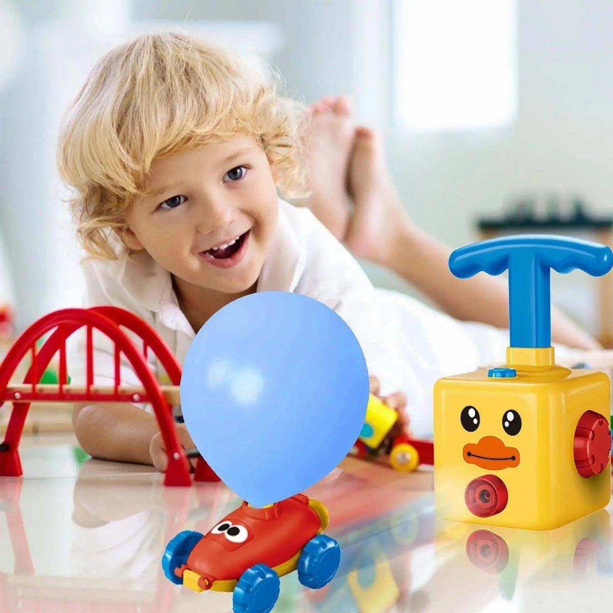 Kids Balloon Powered Car Toy Air Pump Racer Launcher Fun Vehicle Pump Toys