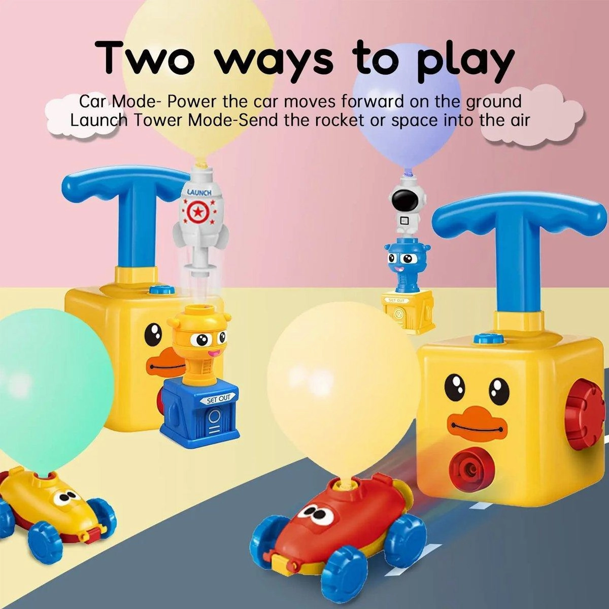 Kids Balloon Powered Car Toy Air Pump Racer Launcher Fun Vehicle Pump Toys
