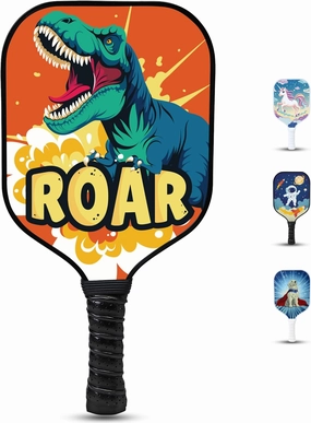 Kids Dinosaur Pickleball Paddle - Lightweight Fiberglass for Children Under 12 (0.37 lbs) - Small Grip for Easy Handling - Junior Youth Paddle