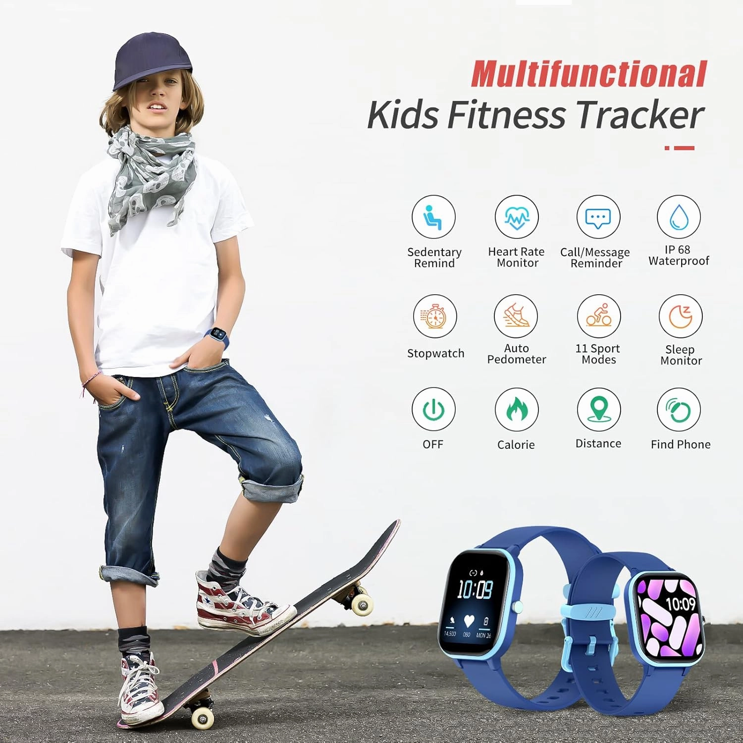 Kids Fitness Tracker Watch, IP68 Waterproof Smart Watch with 19 Sport Modes, Pedometer, Heart Rate Monitor, 19 Sports Modes, Great Gift for Kids