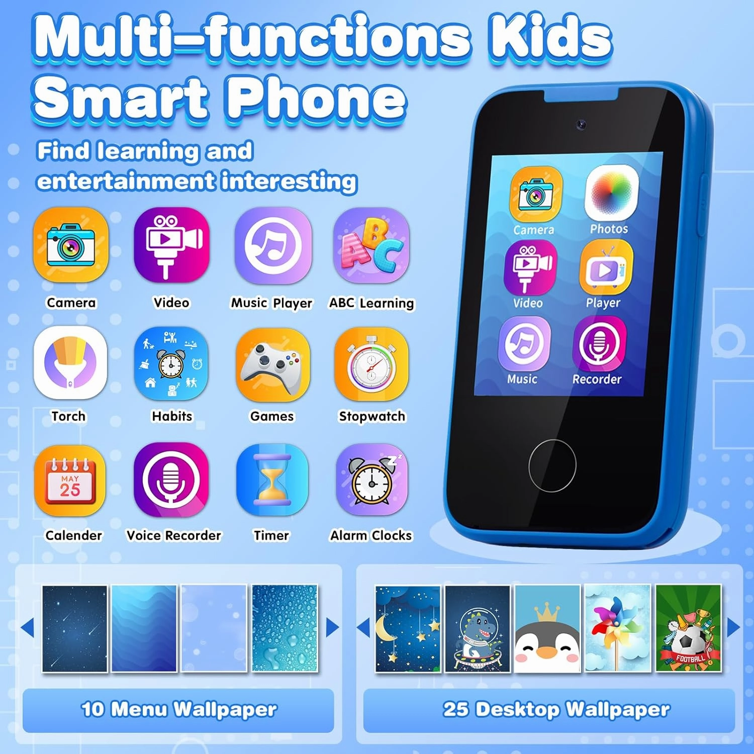 Kids Phone Gifts and Toys for 3-8 Year Olds Boys, Toy Phone with Dual Camera, MP3 Music Player, Games, Habit Tracker Touchscreen Toddler Phone Learning Toy Birthday Gifts for Girls Age 3 4 5 6 7 8
