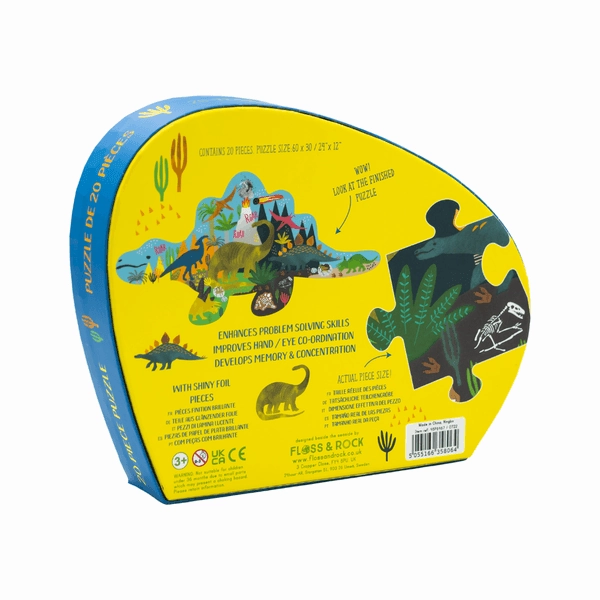 Kids Puzzle | Dino 20pc "Dinosaur" Shaped Jigsaw | Floss and Rock