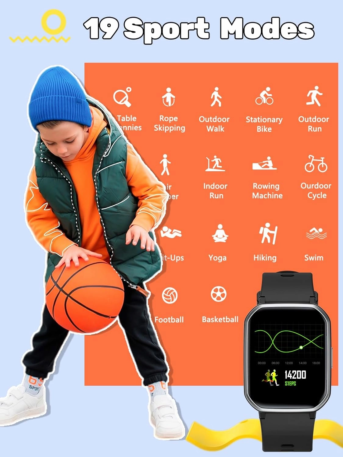 Kids Smart Watch for Boys Girls,Children Fitness Tracker with Heart Rate Sleep Monitor,Waterproof Activity Tracker Pedometer Step Counter for Android iPhone