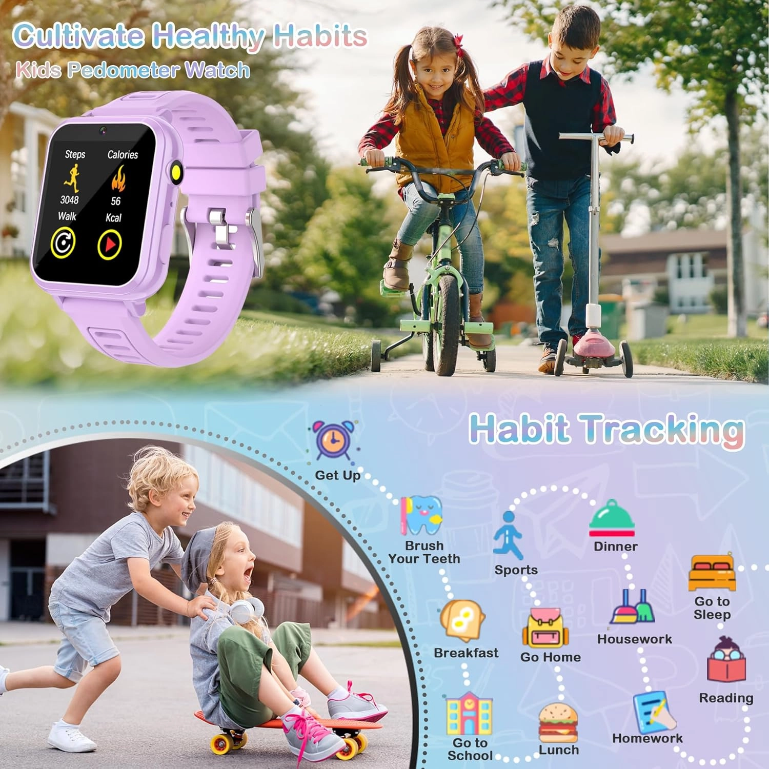 Kids Smart Watch Gift for Girls Age 3-12, 24 Games HD Touch Screen Girls Watch with Camera Video Music Player Pedometer Flashlight 12/24 hr Toys Gifts for 6 7 8 9 10 Year Old Girl Birthday Gift