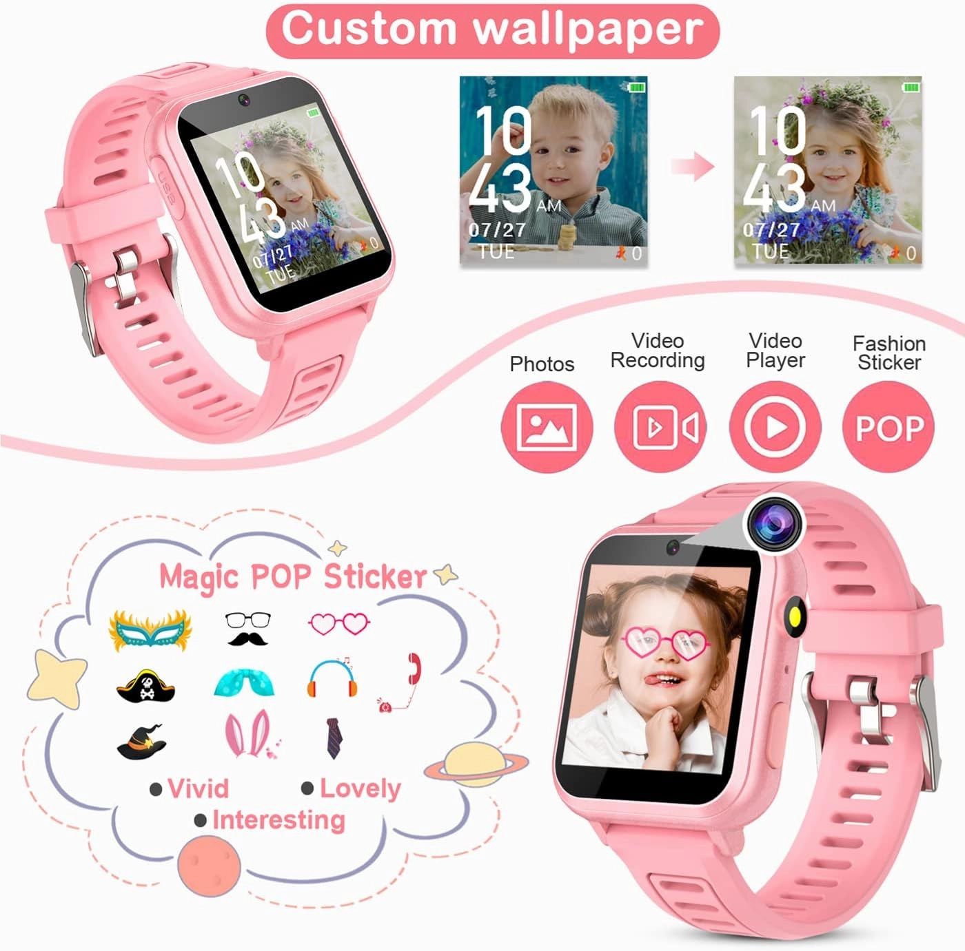 Kids Smart Watches Girls with Camera Music Player Pedometer Alarm Clock Games Calculator Flashlight 12/24 hr Toys for Ages 4-12 Years Old.Birthday Gift for Girls