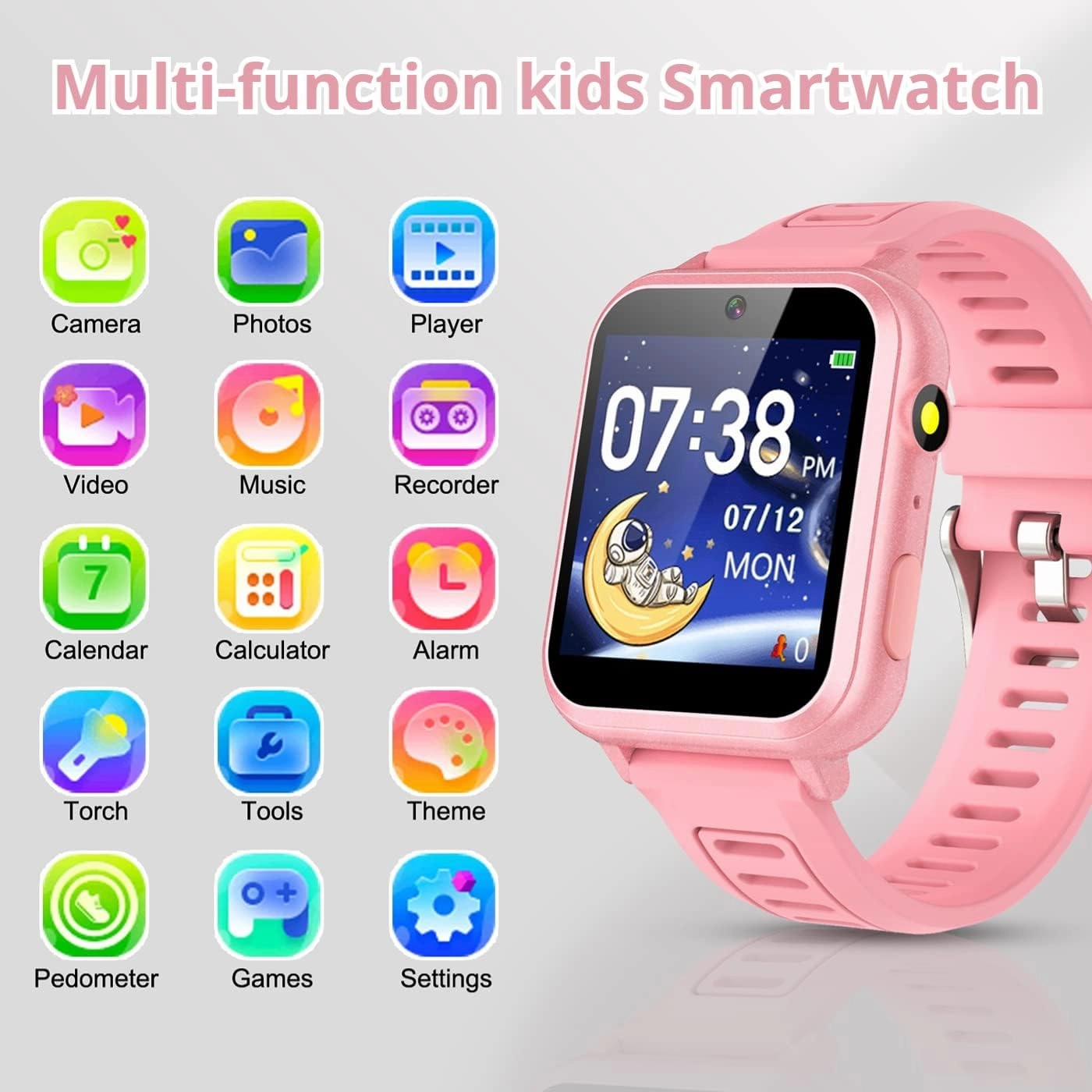 Kids Smart Watches Girls with Camera Music Player Pedometer Alarm Clock Games Calculator Flashlight 12/24 hr Toys for Ages 4-12 Years Old.Birthday Gift for Girls