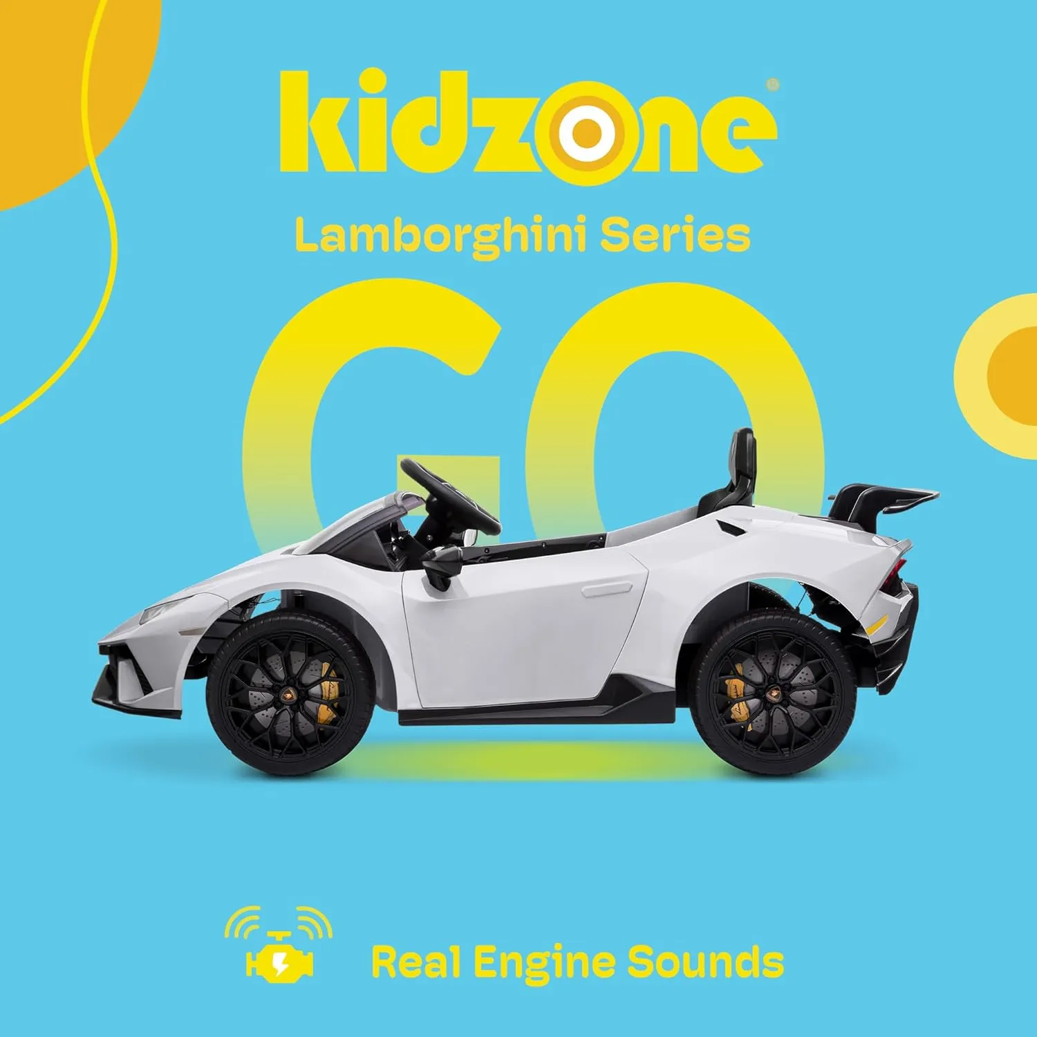 Kidzone Kids 12V Licensed Lamborghini Huracan Ride On Car Battery Powered Electric Vehicle Toy with 2 Speeds, 4-Wheel Drive, Suspension System, 2.4G Remote Parent Control, MP3, LED Headlights - White