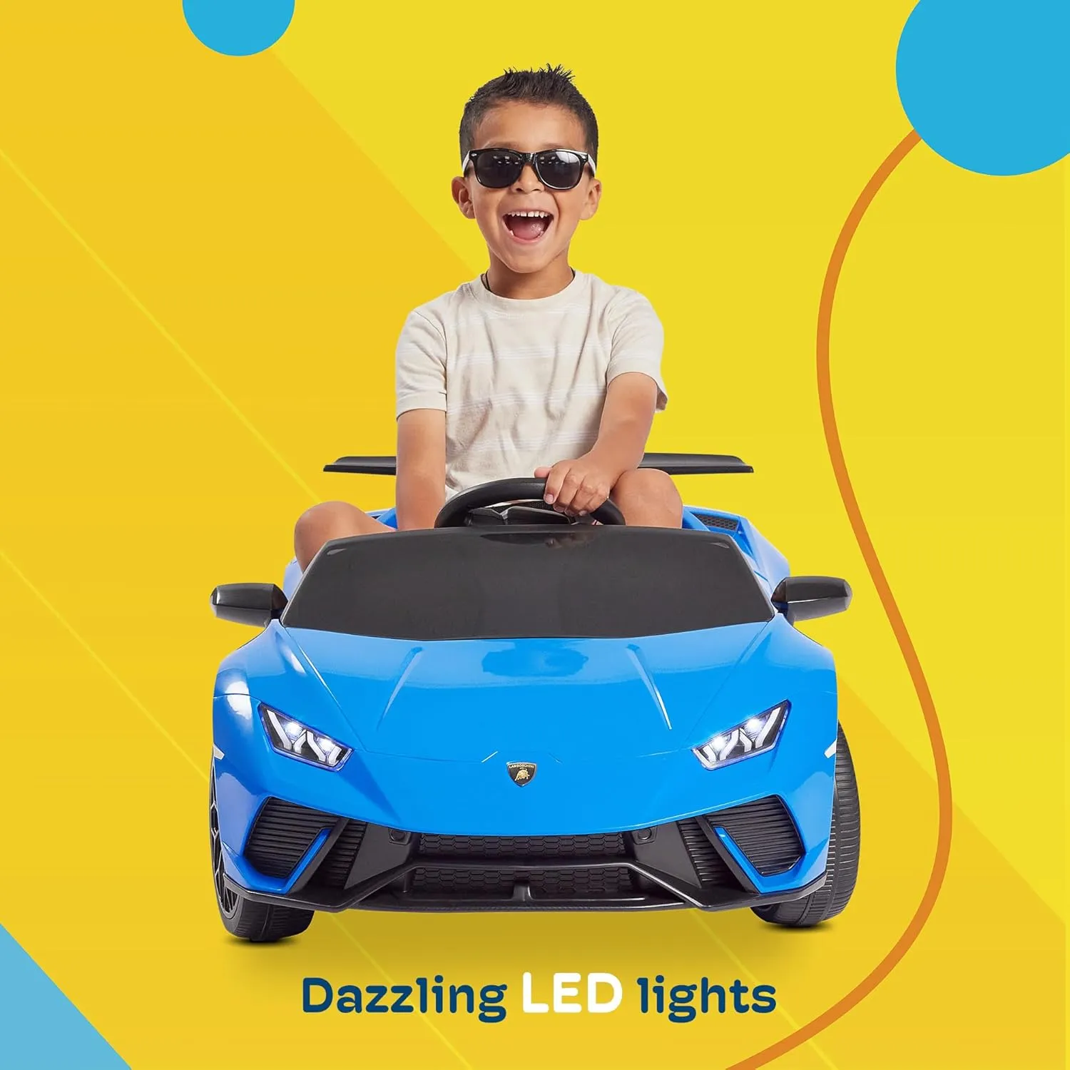 Kidzone Kids 12V Licensed Lamborghini Huracan Ride On Car Battery Powered Electric Vehicle Toy with 2 Speeds, 4-Wheel Drive, Suspension System, 2.4G Remote Parent Control, MP3, LED Headlights - White
