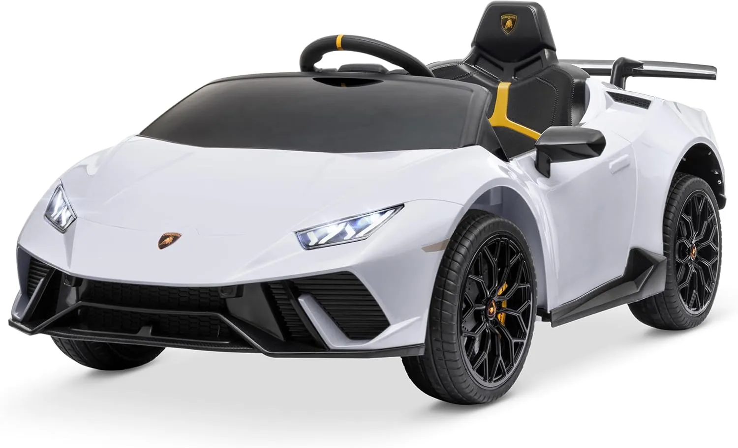 Kidzone Kids 12V Licensed Lamborghini Huracan Ride On Car Battery Powered Electric Vehicle Toy with 2 Speeds, 4-Wheel Drive, Suspension System, 2.4G Remote Parent Control, MP3, LED Headlights - White