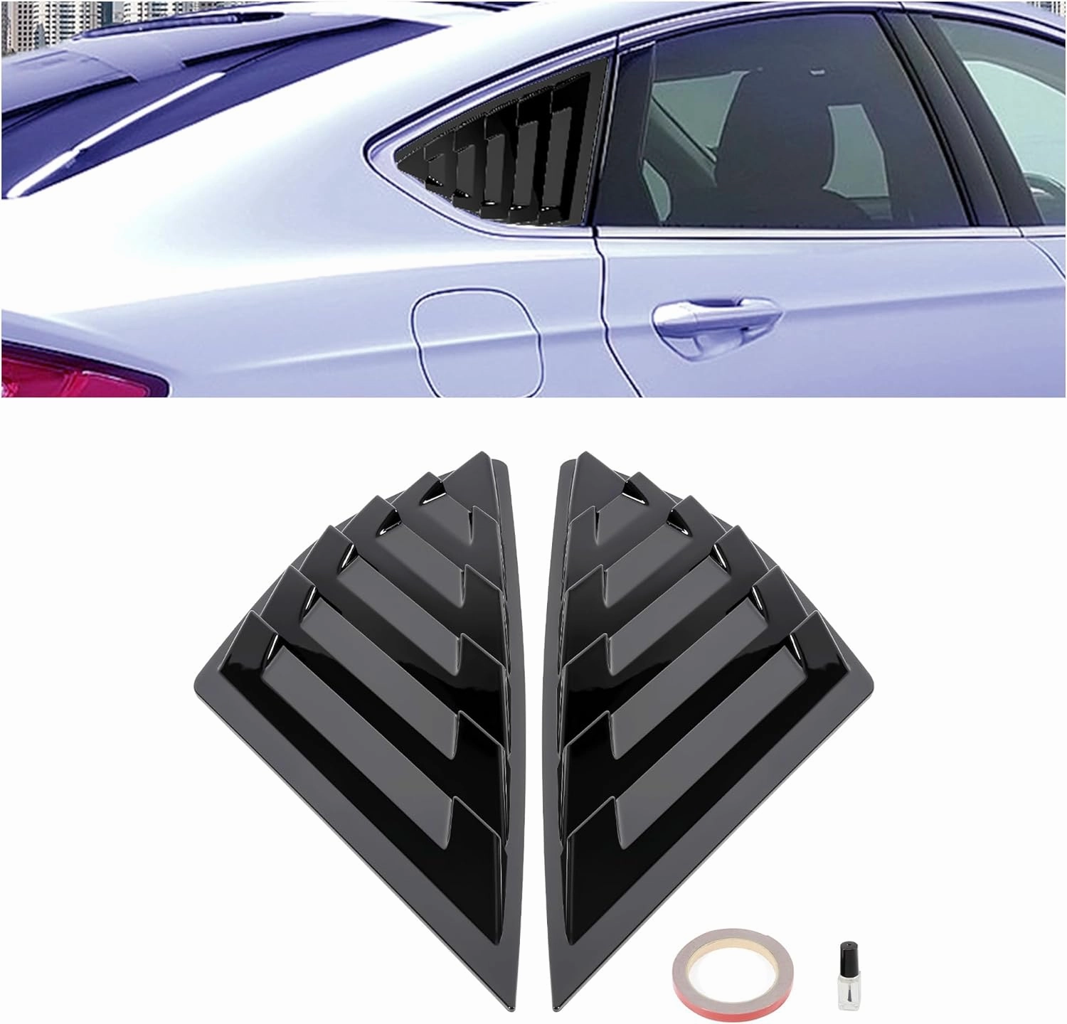 KUAFU Rear Side Window Louver Compatible with 2013-2020 Ford Fusion Mondeo Windshield Sun Shade Cover Air Vent Scoop Shades Cover Blinds Trim ABS Black