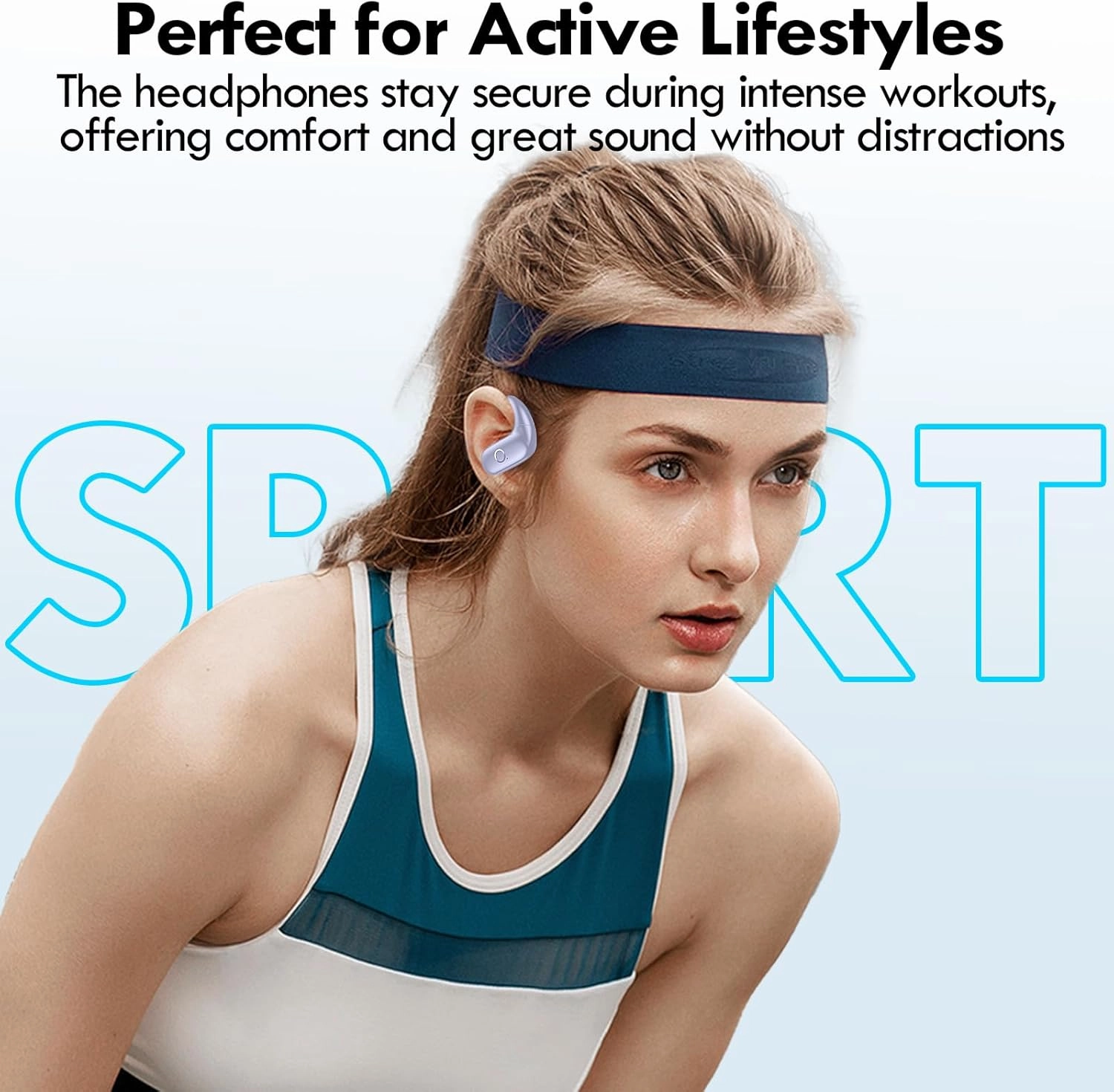 kurdene Wireless Earbuds Bluetooth Headphones Sport,Over Ear Buds with Deep Bass Sound,60Hrs Playtime Earphones Redesigned Comfort Fit with Earhooks for Running,Meeting,Workout-Purple