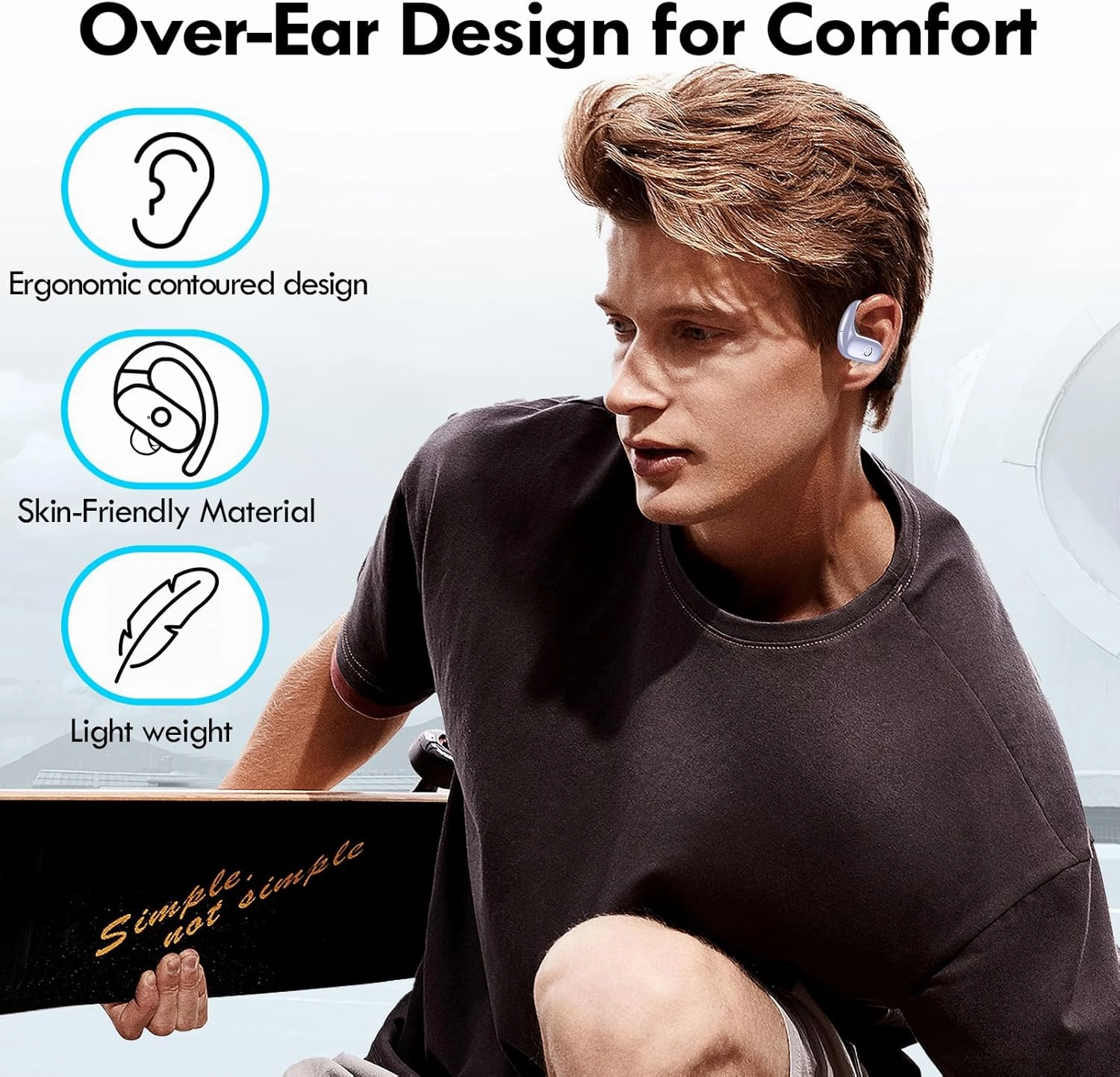 kurdene Wireless Earbuds Bluetooth Headphones Sport,Over Ear Buds with Deep Bass Sound,60Hrs Playtime Earphones Redesigned Comfort Fit with Earhooks for Running,Meeting,Workout-Purple