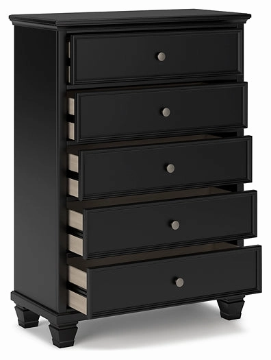 Lanolee Queen Panel Bed with Mirrored Dresser, Chest and Nightstand