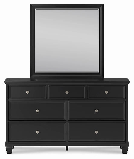 Lanolee Queen Panel Bed with Mirrored Dresser, Chest and Nightstand