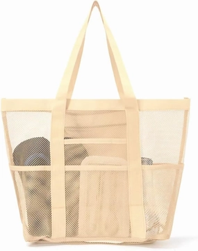 Large Capacity Toy Storage Bag - 8 Pockets Handheld Shoulder Beach Bag for Bathroom and Bath Toys(Khaki)