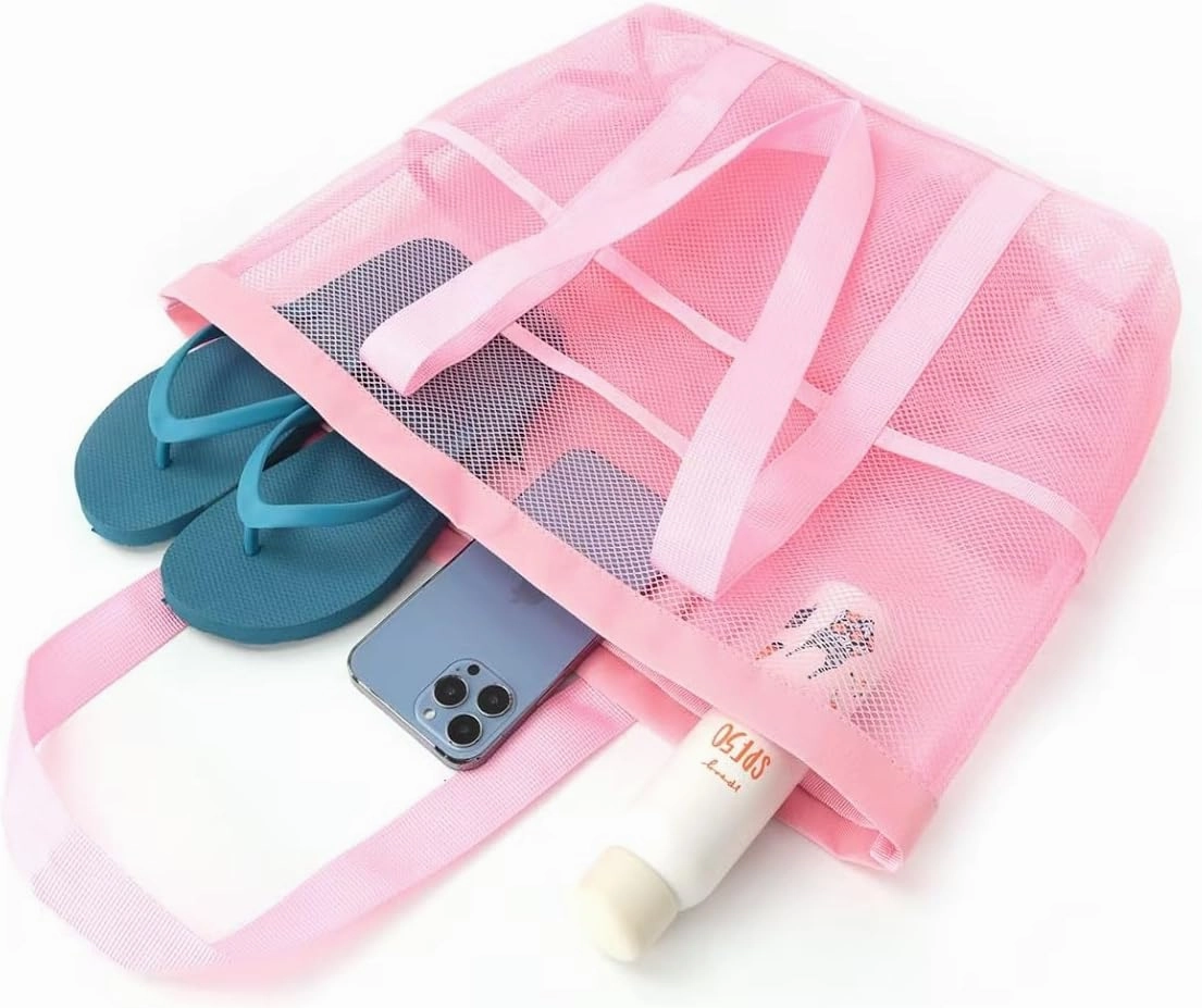 Large Capacity Toy Storage Bag - 8 Pockets Handheld Shoulder Beach Bag for Bathroom and Bath Toys(Khaki)