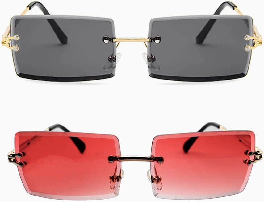 LASPOR Retro Rimless Rectangle Sunglasses for Women Men Tinted Lens Gold Metal Frameless Vintage Square Glasses