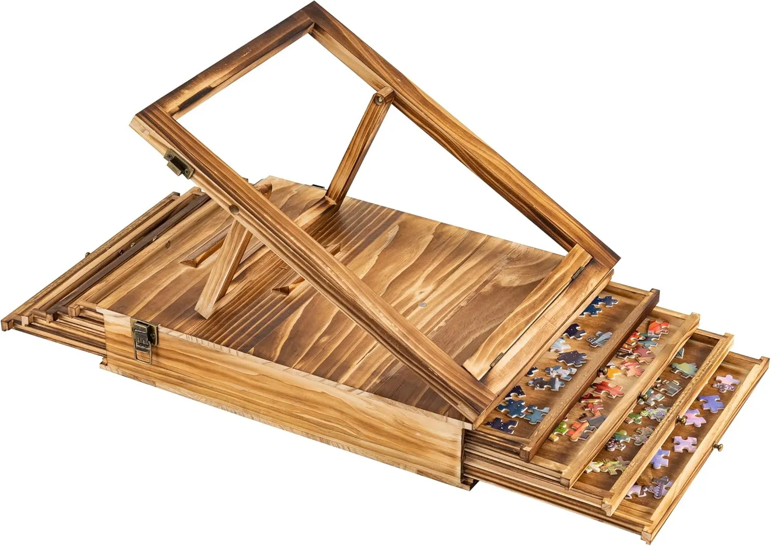 Lavievert Jigsaw Puzzle Sorting Trays & Puzzle Bracket Set, Adjustable Puzzle Easel Holder for Puzzle Board, Wooden Puzzle Sorters with Drawer Design for Up to 1500 Pieces - Comes with NO Puzzle Board