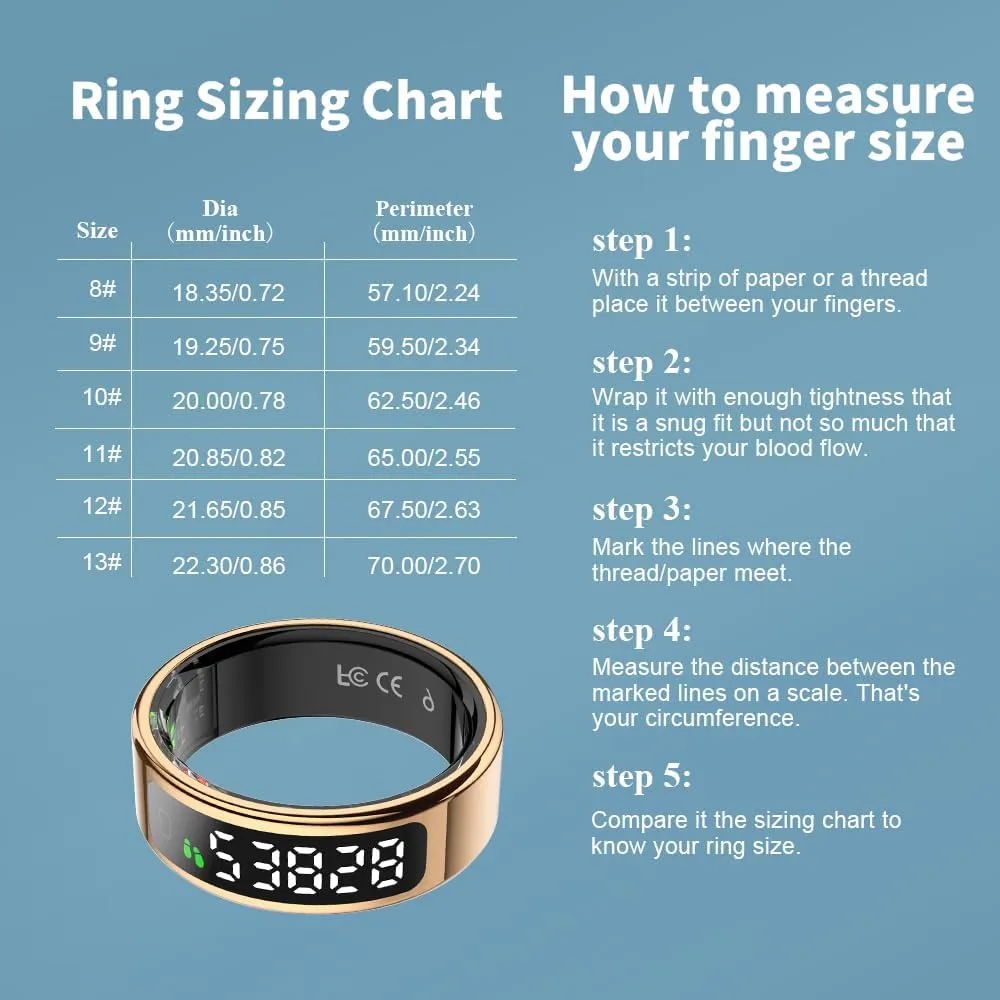 LCD Display Smart Ring - Sleep Tracker Touch Control Ring with Heart Rate/Blood Oxygen/Step Counter, Wireless Charging Dock, 5ATM Waterproof Fitness Tracker, No Subscription Fee for iOS/Android