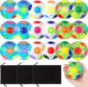 Lenwen 18 Pack Rainbow Puzzle Ball Magic with 3 Pack Pouches Fidget Toy for Kids Speed Cube Ball Funny Stress Reliever Christmas Stocking Stuffers for Kids Teen and Adults