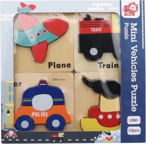 Leo & Friends Vehicle Puzzle Game Kit with 23 Different Pieces - Wooden Educational Toy for Boys and Girls - Non Toxic Wooden Puzzle - Gift for Christmas Birthdays or Holidays
