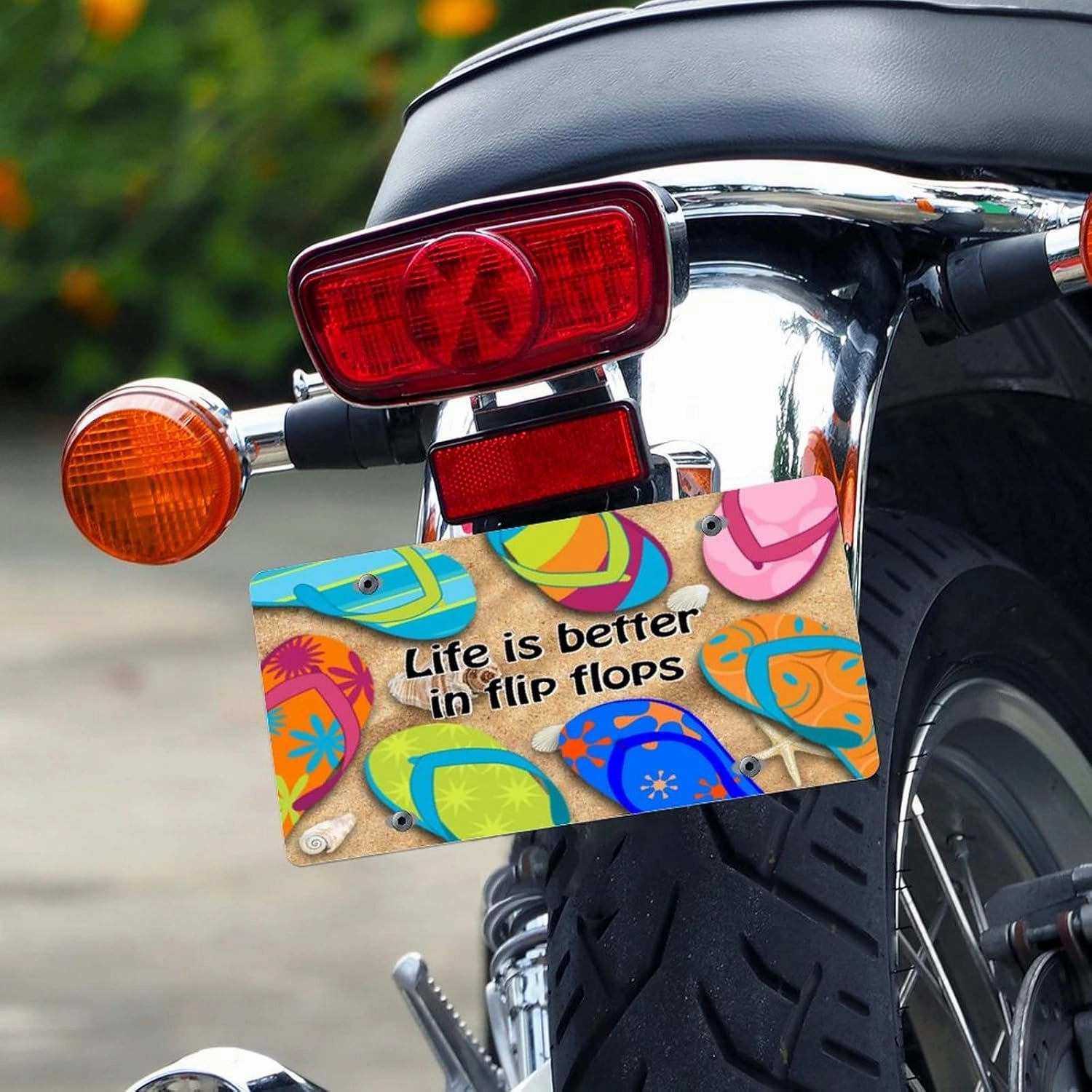 License Plate Colour Slippers Home Car License Plate Frame Life is Better in Flip Flops Metal Front License Plate Custom Beach Car Tags Car Plate Novelty License Plate Cover Frame 6 X 12 Inch
