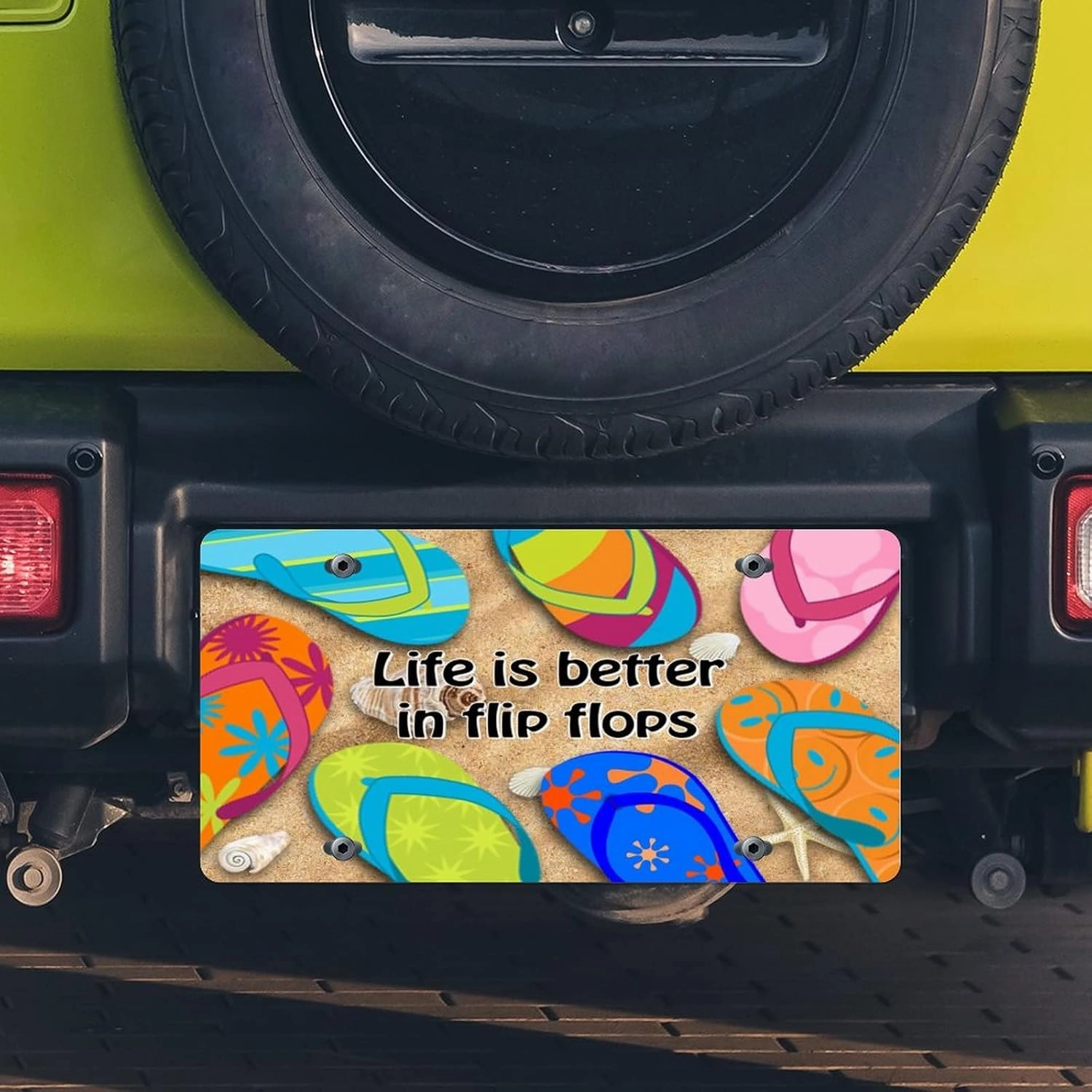 License Plate Colour Slippers Home Car License Plate Frame Life is Better in Flip Flops Metal Front License Plate Custom Beach Car Tags Car Plate Novelty License Plate Cover Frame 6 X 12 Inch