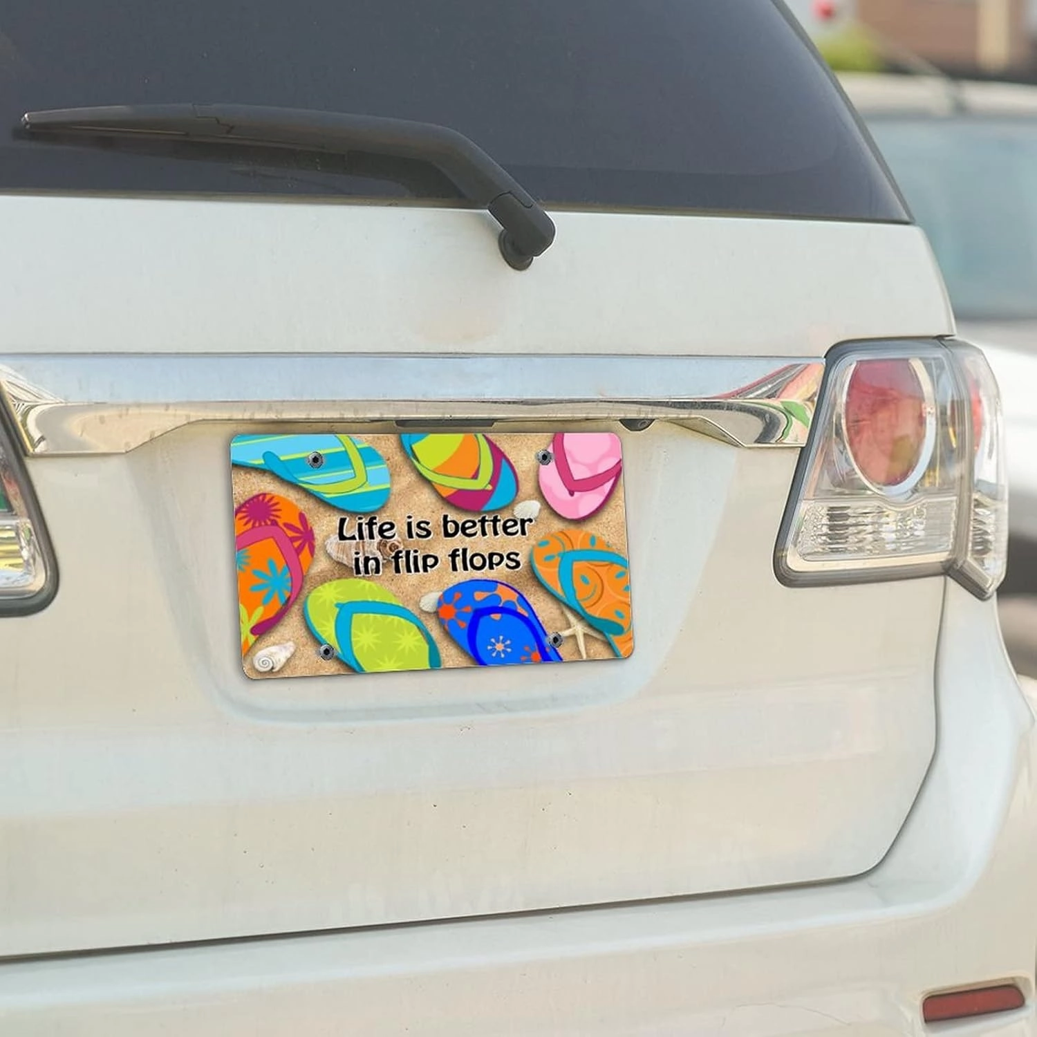 License Plate Colour Slippers Home Car License Plate Frame Life is Better in Flip Flops Metal Front License Plate Custom Beach Car Tags Car Plate Novelty License Plate Cover Frame 6 X 12 Inch