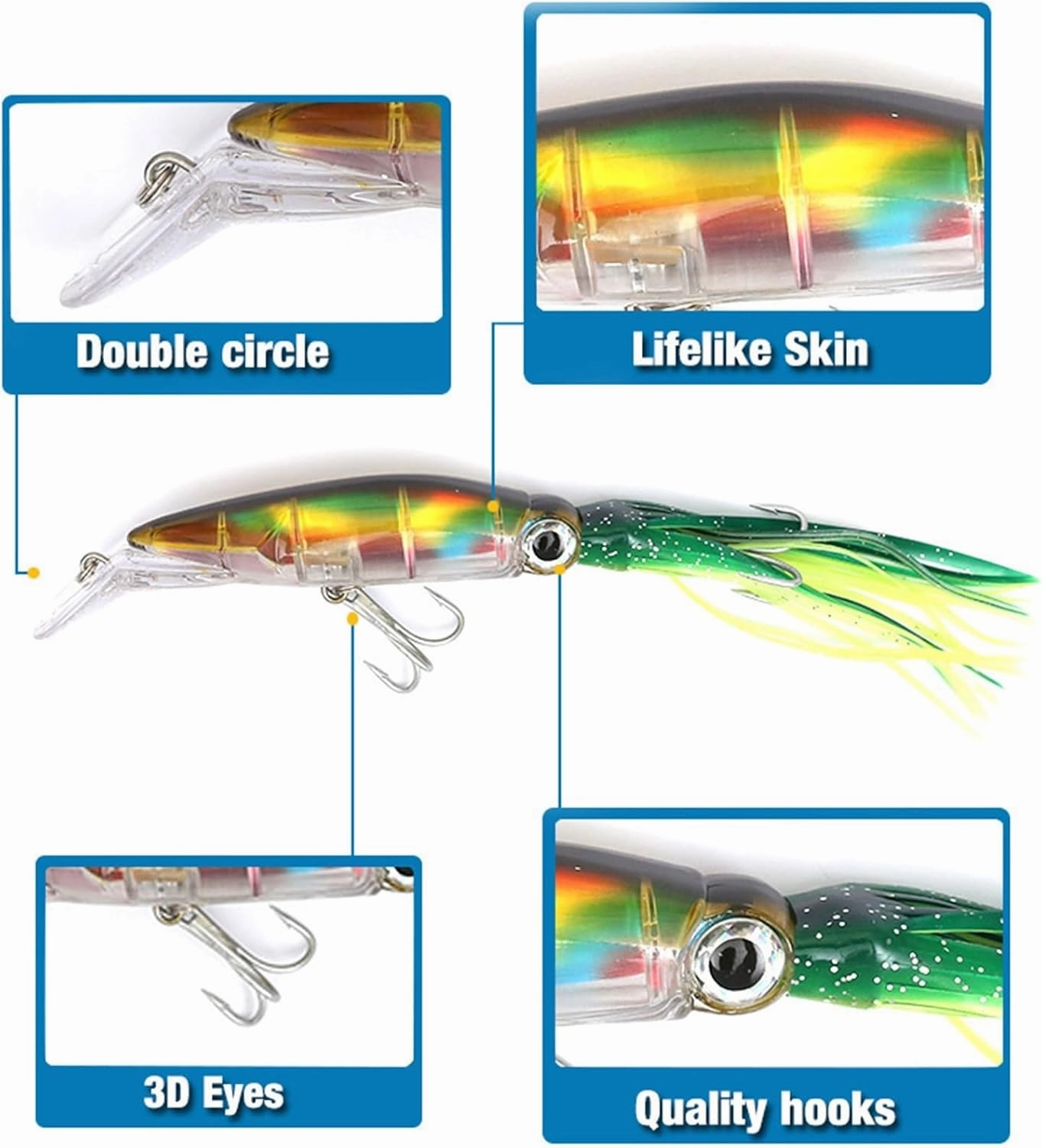 Lifelike Fishing Lures Large Lifelike Octopus Fishing Lure with 2 Treble Hook Luminous Squid Jigs Artificial Simulation Squid Hard