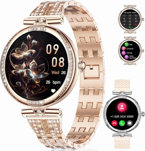 LIGE Smart Watches for Women (Answer/Make Call) with Diamonds，1.19” AMOLED Smartwatch with Heart Rate/Sleep Monitor,IP68 Waterproof Fitness Tracker 111 Sport Modes Pedometer for Android iOS,Rose Gold