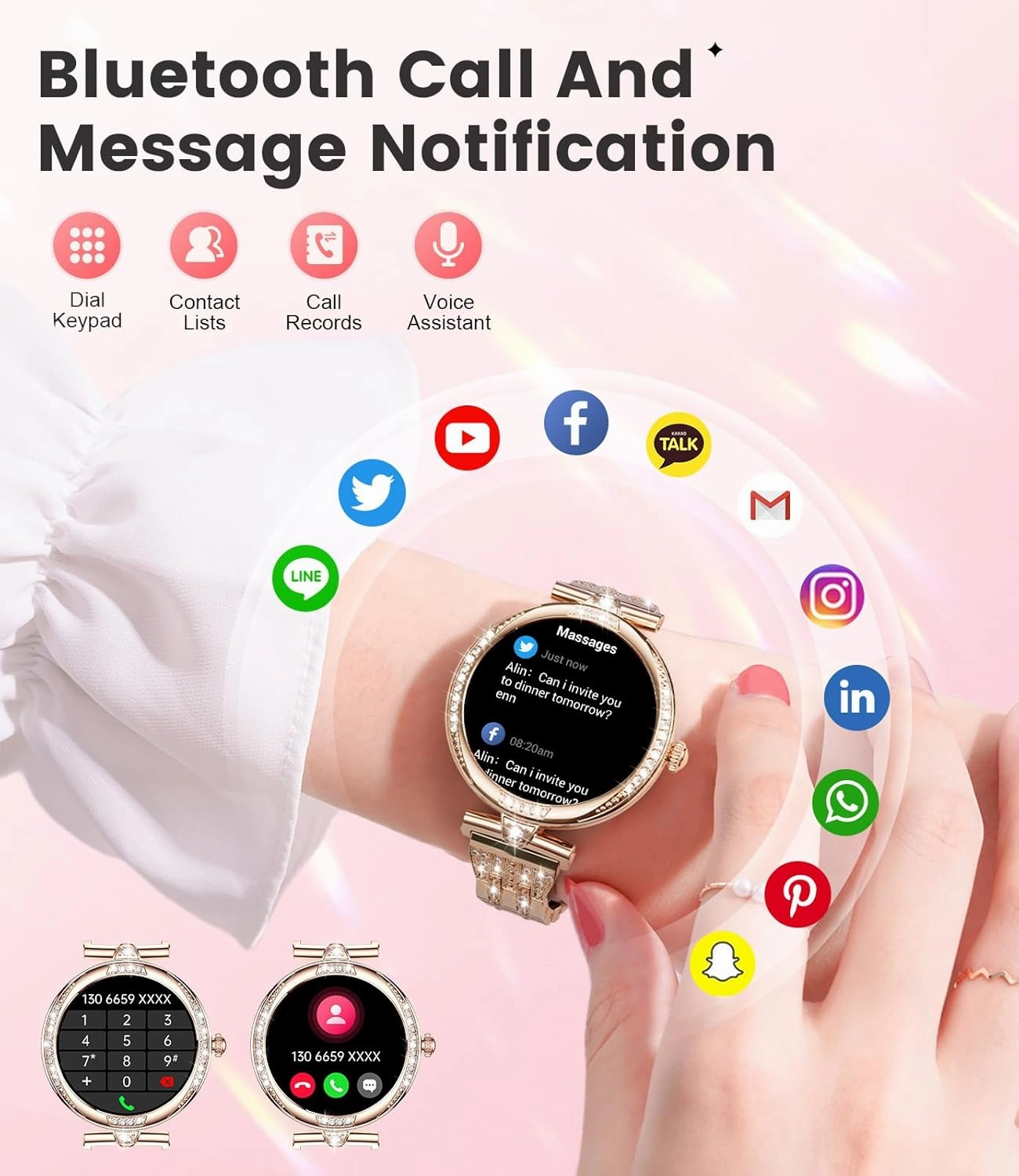 LIGE Smart Watches for Women (Answer/Make Call) with Diamonds，1.19” AMOLED Smartwatch with Heart Rate/Sleep Monitor,IP68 Waterproof Fitness Tracker 111 Sport Modes Pedometer for Android iOS,Rose Gold