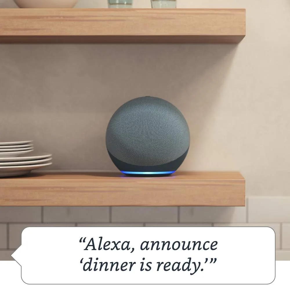 Like-New Amazon Echo (newest model), Alexa speaker with premium sound, Ideal for large bedrooms, living rooms and kitchens, Twilight Blue