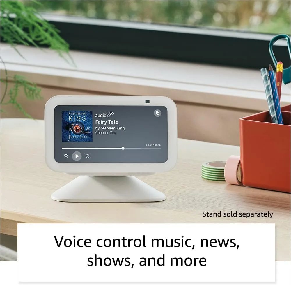 Like-New Amazon Echo Show 5 (newest model), Smart display with 2x the bass and clearer sound, Glacier White