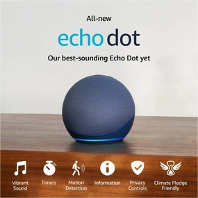 Like-New Amazon Echo Dot (newest model), Vibrant sounding Alexa speaker, Great for bedrooms, dining rooms and offices, Deep Sea Blue