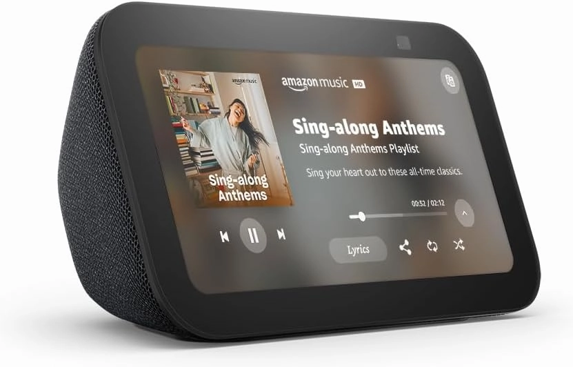 Like-New Amazon Echo Show 5 (newest model), Smart display with 2x the bass and clearer sound, Charcoal