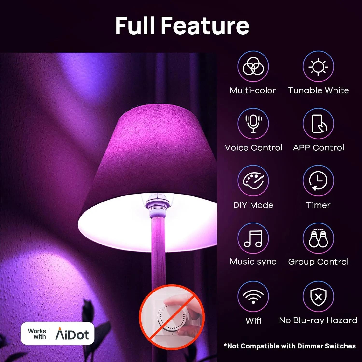 Linkind Matter Smart Light Bulb, Smart Bulbs Work with Apple Home, Siri, Alexa, Google, SmartThings, LED RGBTW Color Changing Bulbs Music Sync,A19 E26 60W 800LM, 2.4GHz WiFi Only, 4 Pack