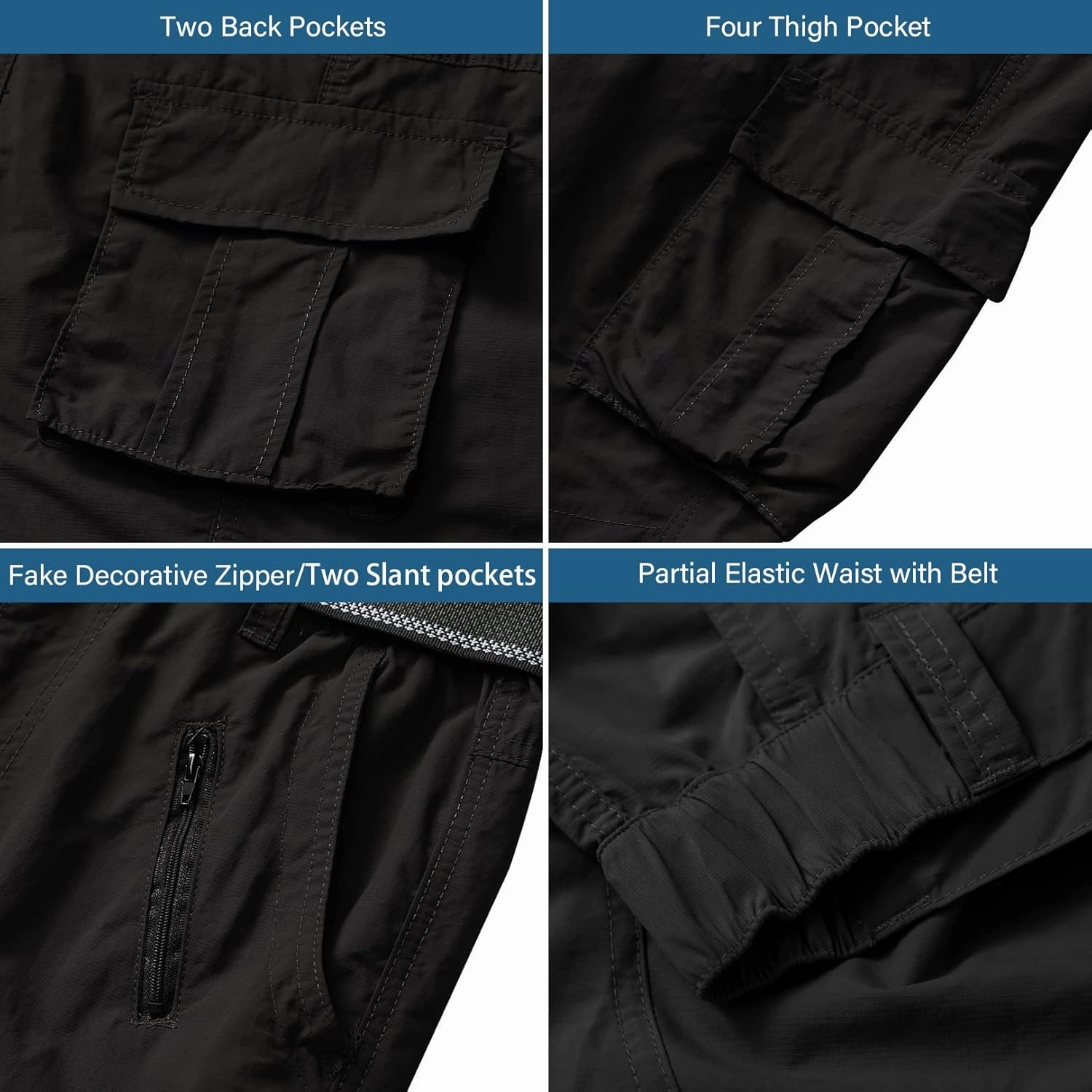 linlon Men's Outdoor Casual Quick Drying Lightweight Hiking Cargo Pants with 8 Pockets
