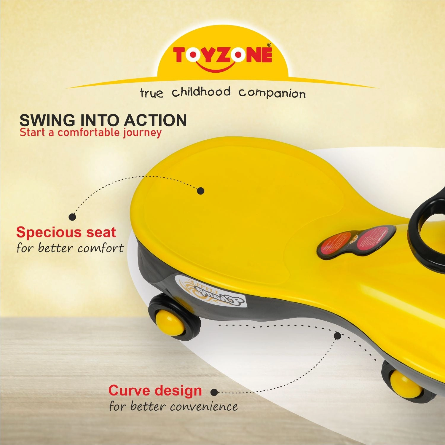 Little Champ Magic Car - Yellow | Swing Car | Kids Toy Car | Comfortable Seat | Elegant Design | Twister Ride on | Pedal-free car | Push Car | Twist Car | For Kids 3  Years